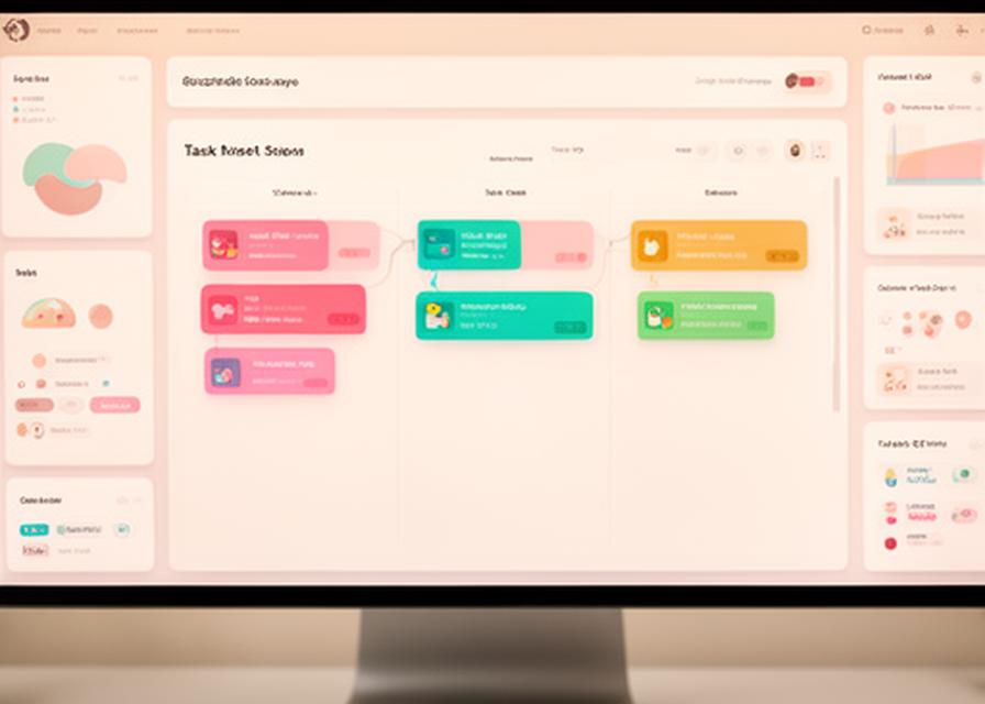 Small business task board on a desktop screen with colourful status cards and a simple drag-and-drop layout